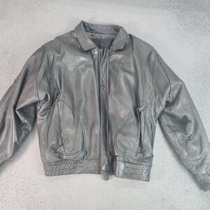 Robert Comstock Jacket Mens Large Black Leather Bomber Thermolite Lined Zip